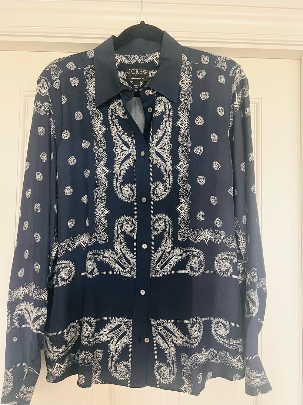 J. Crew Navy and White Paisley Button-Down Bandana Shirt